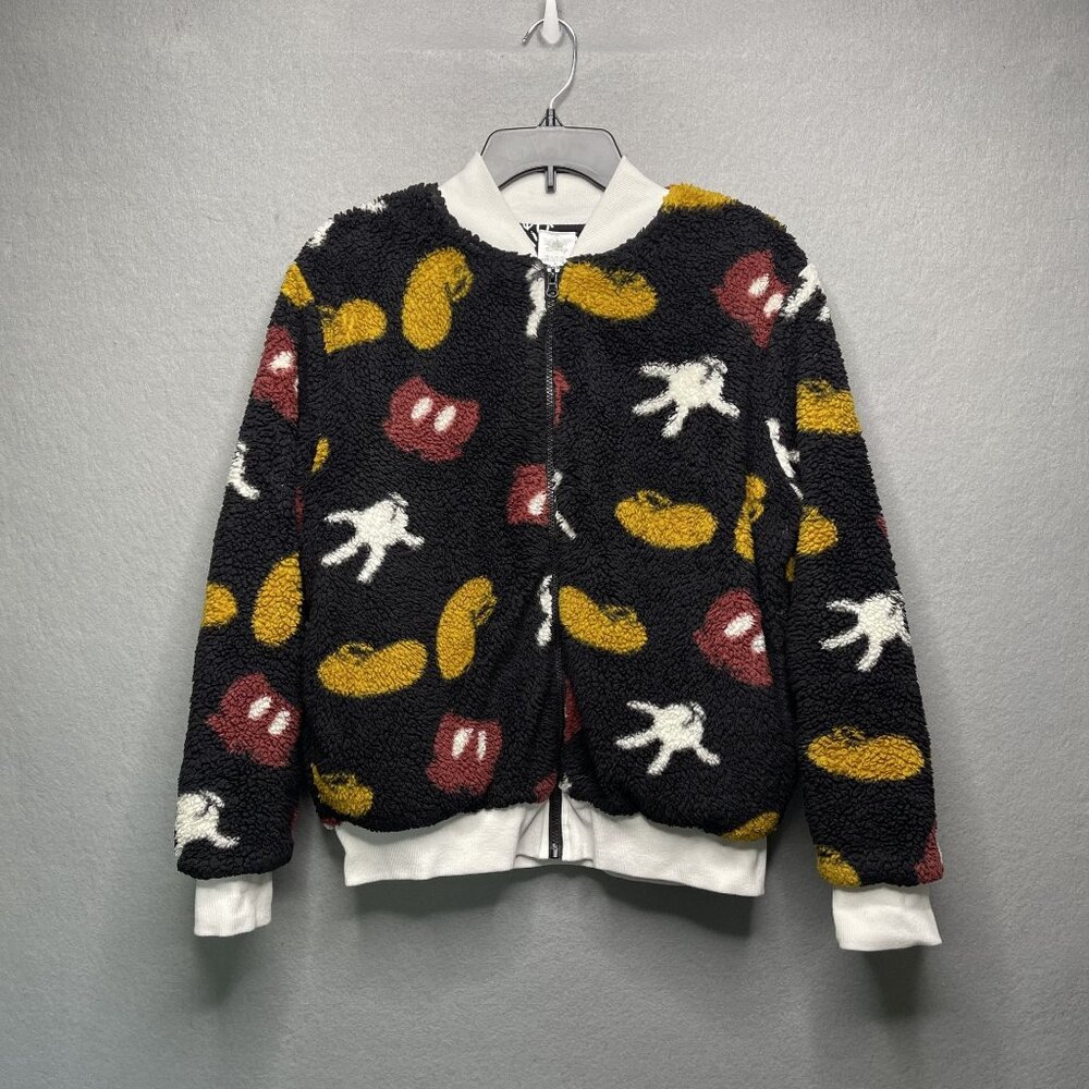 Disney Parks Mickey Mouse Sherpa Jacket L Warm Fleece Zip-Up Spellout Liner